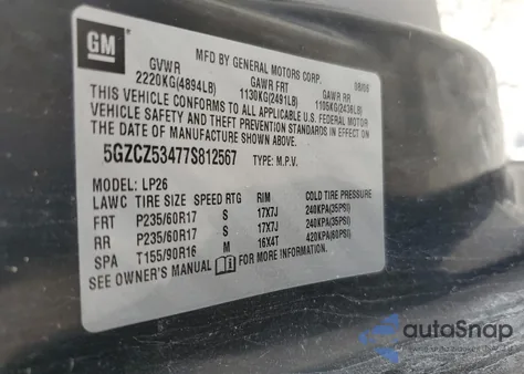 2007 Saturn Vue z USA, uszkodzony, nr VIN 5GZCZ53477S812567